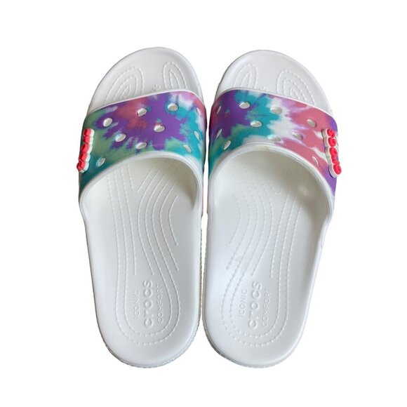 Crocs White Rainbow Tie-Dye Slippers Sandals Sz (Women 10 /Men 8) - NWOB - Picture 5 of 6